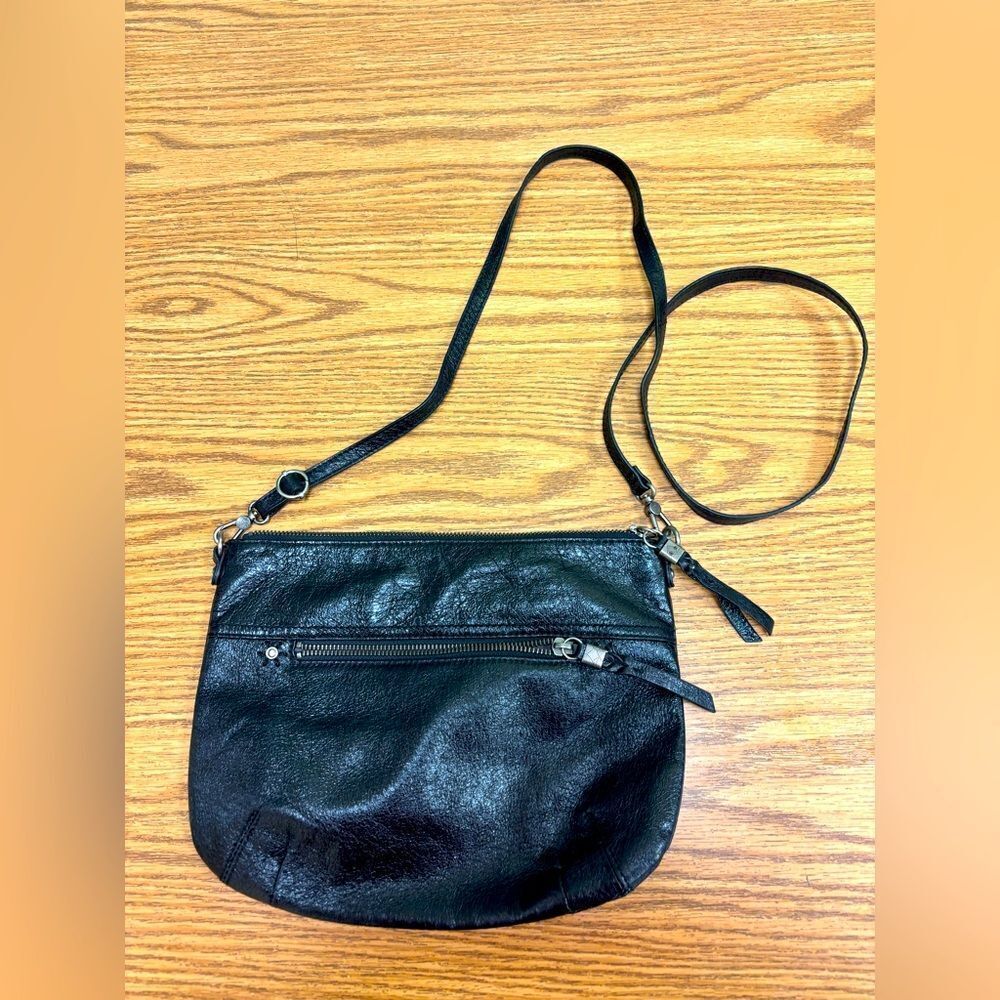 Black Leather Adjustable Strap Crossbody Bag by the Sak